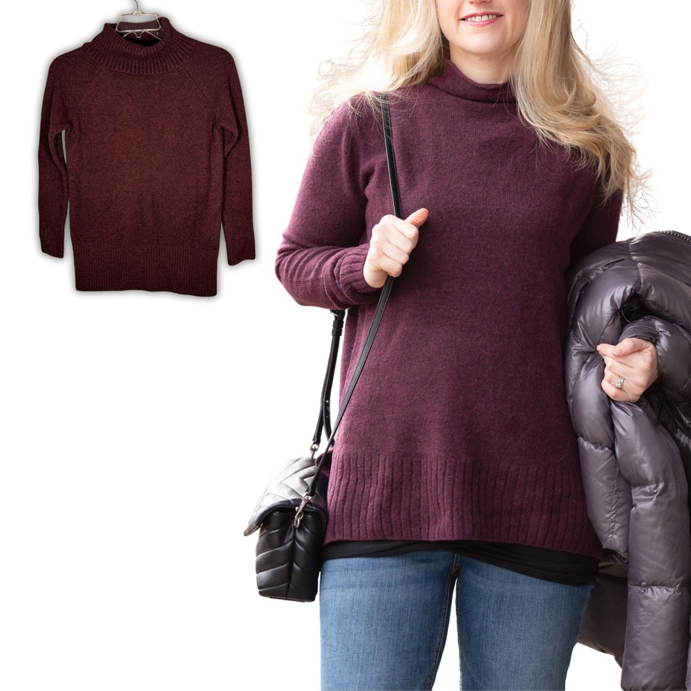 GOODTHREADS Burgundy Marled Mock Neck Wool Blend‎ Sweater Oversized Womens XS